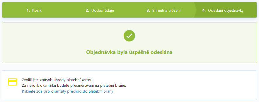 Volba možnosti platby kartou