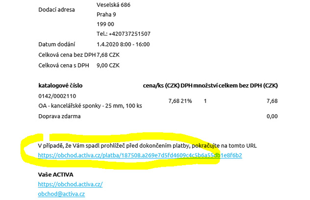 Volba možnosti platby kartou